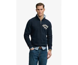 Sweatshirt SUPERDRY "VINTAGE ATHLETIC HALF ZIP", Herren, Gr. L, blau (eclipse navy), angeraute Sweatware, Obermaterial: 100% Baumwolle, meliert, loose fit normal, hoch geschlossener Ausschnitt, Sweats