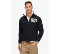 Sweatshirt SUPERDRY "VINTAGE ATHLETIC ZIP HENLEY", Herren, Gr. M, blau (eclipse navy), angeraute Sweatware, Obermaterial: 100% Baumwolle, bedruckt, loose fit hüftlang, hoch geschlossener Ausschnitt, R