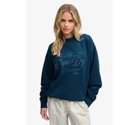 Sweatshirt SUPERDRY "VINTAGE WORKWEAR CREW", Damen, Gr. M, blaubottle, Sweatware, Obermaterial: 80% Baumwolle, 20% Polyester, bedruckt, relaxed fit normal, Rundhals, Rippbündchen, Sweatshirts Sweatshi