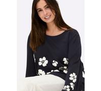 Sweatshirt SHEEGO, Damen, Gr. 48/50, blau (tiefblau, champagner, bedruckt), 50% Modal, 44% Polyester, 6% Elasthan, bedruckt, geblümt, gemustert, mehrfarbig, Rundhals, Sweatshirts Sweatshirt (84611046-