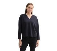 Sweatshirt TOM TAILOR, Damen, Gr. S (36), blau (sky captain blau), Web, Obermaterial: 77% Polyester, 20% Baumwolle, 3% Elasthan, unifarben, bequem hüftlang, V-Ausschnitt, Sweatshirts Sweatshirt, mit S