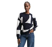 Sweatshirt TOM TAILOR DENIM, Damen, Gr. S (36), navy weiß big scale print, Sweatware, Obermaterial: 100% Baumwolle, bedruckt, modisch, loose fit taillenbedeckt, Rundhals, Langarm Bündchen, Sweatshirts