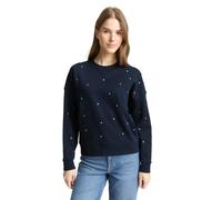 Sweatshirt TOM TAILOR DENIM, Damen, Gr. XL, navy pink heart embroidery, Sweatware, Obermaterial: 100% Baumwolle, bedruckt, loose fit normal, Rundhals, Rippbündchen, Sweatshirts Sweatshirt, mit All-Ove