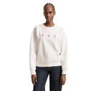 Sweatshirt TOM TAILOR DENIM, Damen, Gr. XXL, weiß (sanftes weiß), Sweatware, Obermaterial: 70% Baumwolle, 30% Polyester, bedruckt, bequem, Rundhals, Rippbündchen, Sweatshirts Sweatshirt, Rundhals, beq