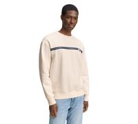 Sweatshirt TOM TAILOR DENIM, Herren, Gr. M, weiß (gardenia weiß), Sweatware, Obermaterial: 70% Baumwolle, 30% Polyester, unifarben, bedruckt, casual, normal hüftbedeckend, Rundhals, Langarm Bündchen,