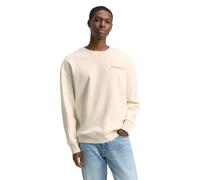 Sweatshirt TOM TAILOR DENIM, Herren, Gr. XL, wool weiß, Sweatware, Obermaterial: 70% Baumwolle, 30% Polyester, bedruckt, relaxed fit normal, Rundhals, Bündchen, Sweatshirts Sweatshirt, mit Schriftzüge