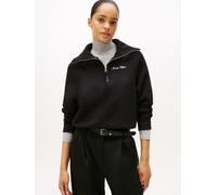 Tommy Hilfiger Damen Sweatshirt mit Reißverschluss Classic Script Fleece Half-Zip, Schwarz (Black), L