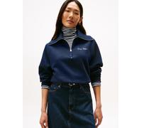 Sweatshirt TOMMY HILFIGER "CLASSIC SCRIPT FLEECE HALF-ZIP", Damen, Gr. XXXL(46), schwarz night navy, Sweatware, Obermaterial: 77% Baumwolle, 23% Polyester, unifarben, Casual, normal, hoch geschlossene