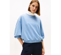 Sweatshirt TOMMY HILFIGER "CLASSIC SCRIPT TERRY SWEATSHIRT", Damen, Gr. L (40), brisk blau heather, Sweatware, Obermaterial: 100% Baumwolle, meliert, casual, Rundhals, Langarm Rippbündchen, Sweatshirt