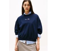 Sweatshirt TOMMY HILFIGER "CLASSIC SCRIPT TERRY SWEATSHIRT", Damen, Gr. XXL (44), blau (schwarz night navy), Sweatware, Obermaterial: 100% Baumwolle, unifarben, casual, Rundhals, Langarm Rippbündchen,