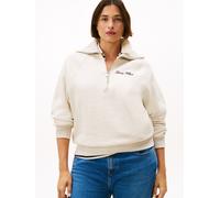 Sweatshirt TOMMY HILFIGER CURVE "CRV CLASSIC SCRIPT FLEECE 1/2ZIP", Damen, Gr. 46, beige (heather oatmilk), Sweatware, Obermaterial: 77% Baumwolle, 23% Polyester, unifarben, Bündchen, Sweatshirts Swea