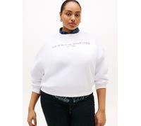 Sweatshirt TOMMY HILFIGER CURVE "CRV CORP LOGO MDRN SWTSRT", Damen, Gr. 54, th optic weiß, Sweatware, Obermaterial: 63% Baumwolle, 37% Polyester, bedruckt, regular fit normal, Rundhals, Rippbündchen,