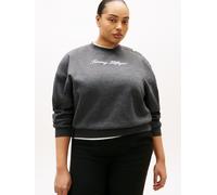 Sweatshirt TOMMY HILFIGER CURVE "CRV GOLD BTN SCRIPT FLEECE SWRT", Damen, Gr. 46, dunkelgrau heather, Sweatware, Obermaterial: 64% Baumwolle, 36% Polyester, meliert, Rundhals, Rippbündchen, Sweatshirt