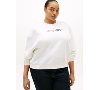 Sweatshirt TOMMY HILFIGER CURVE "CRV GOLD BTN SCRIPT FLEECE SWRT", Damen, Gr. 48, ecru, Sweatware, Obermaterial: 64% Baumwolle, 36% Polyester, unifarben, Rundhals, Rippbündchen, Sweatshirts Sweatshirt