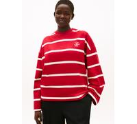 Sweatshirt TOMMY HILFIGER CURVE "CRV TH SCRIPT MDRN TERRY SWTSHRT", Damen, Gr. 50, primary rot, calico stp, Sweatware, Obermaterial: 83% Baumwolle, 13% Polyester, 4% Elasthan, gestreift, Rundhals, Swe