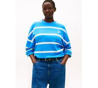 Sweatshirt TOMMY HILFIGER CURVE "CRV TH SCRIPT MDRN TERRY SWTSHRT", Damen, Gr. 54, mesmerizing blau, calico stp, Sweatware, Obermaterial: 83% Baumwolle, 13% Polyester, 4% Elasthan, gestreift, Rundhals