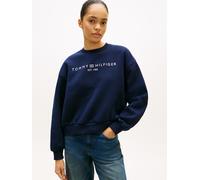 Sweatshirt TOMMY HILFIGER "EXT CORP LOGO", Damen, Gr. S (36/38), blau (schwarz night navy), Sweatware, Obermaterial: 63% Baumwolle, 37% Polyester, bedruckt, regular fit normal, Rundhals, eingesetzt Ri