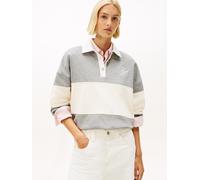 Sweatshirt TOMMY HILFIGER "GOLD BTN RUGBY FLEECE SWTSRT", Damen, Gr. XXL (44), med erdgrau, Sweatware, Obermaterial: 77% Baumwolle, 23% Polyester, meliert, regular fit, Rippbündchen, Sweatshirts Sweat