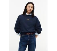 Sweatshirt TOMMY HILFIGER "GOLD SCRIPT FLEECE RLX C-NK SWT", Damen, Gr. M (40), blau (space blau), Sweatware, Obermaterial: 63% Baumwolle, 37% Polyester, bedruckt, relaxed fit normal, Rundhals, Rippbü