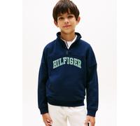Sweatshirt TOMMY HILFIGER "HILFIGER VARSITY ZIP SWEATSHIRT", Jungen, Gr. 16 (176), schwarz night navy, Sweatware, Obermaterial: 80% Baumwolle, 20% Polyester, unifarben, regular fit normal, Rundhals, e