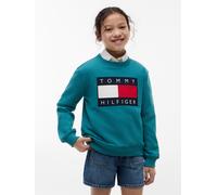 Sweatshirt TOMMY HILFIGER, Mädchen, Gr. 12 (152), grün (platinum teal), Sweatware, Obermaterial: 100% Baumwolle, unifarben, regular fit normal, Rundhals, Bündchen, Sweatshirts Sweatshirt, Regular Fit,