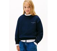 Sweatshirt TOMMY HILFIGER "MINI CORP C-NECK", Mädchen, Gr. 4 (104), schwarz night navy, Sweatware, Obermaterial: 80% Baumwolle, 20% Polyester, unifarben, regular fit normal, Rundhals, Bündchen, Sweats