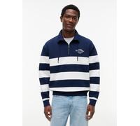 Sweatshirt TOMMY HILFIGER "NAUTICAL BLOCK STRIPE 1/4 ZIP", Herren, Gr. L, carbon navy, Sweatware, Obermaterial: 67% Baumwolle, 30% Polyester, 3% Elasthan, relaxed fit normal, Rippbündchen, Sweatshirts