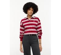 Sweatshirt TOMMY HILFIGER "RUGBY STP LS POLO SWEATSHIRT", Damen, Gr. 2X (50/52), rot (lewis stp raspberry juice), Sweatware, Obermaterial: 100% Baumwolle, gestreift, normal, Rundhals, Rippbündchen, Sw