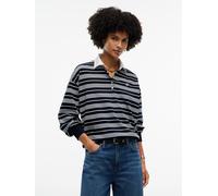 Sweatshirt TOMMY HILFIGER "RUGBY STP LS POLO SWEATSHIRT", Damen, Gr. 3X (54), schwarz-weiß (broken stripe dunkelblau, ecru), Sweatware, Obermaterial: 100% Baumwolle, gestreift, normal, Rundhals, Rippb
