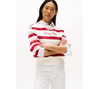 Sweatshirt TOMMY HILFIGER "SCRIPT REG PIQUE SWTSHRT", Damen, Gr. XXXL(46), breton stp iovry, med rot, Sweatware, Obermaterial: 85% Baumwolle, 15% Polyamid, gestreift, regular fit normal, Rundhals, Swe