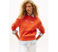 Sweatshirt TOMMY HILFIGER "SCRIPT REG PIQUE SWTSHRT", Damen, Gr. XXXL(46), orange (brilliant orange), Sweatware, Obermaterial: 85% Baumwolle, 15% Polyamid, unifarben, regular fit normal, Rundhals, Swe