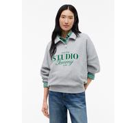 Sweatshirt TOMMY HILFIGER "STUDIO TOMMY HALF-ZIP POLO SWT", Damen, Gr. S (36/38), grau (light grau htr), Sweatware, Obermaterial: 100% Baumwolle, bedruckt, meliert, normal, Rundhals, Sweatshirts Sweat