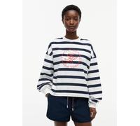 Sweatshirt TOMMY HILFIGER "TH Relaxed Fit Rundhals-Sweatshirt", Damen, Gr. L (42/44), weiß (wide strp ecru, schwarz night navy), Sweatware, Obermaterial: 100% Baumwolle, bedruckt, gestreift, relaxed f