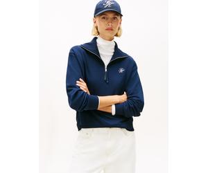 Sweatshirt TOMMY HILFIGER "TH SCRIPT HALF ZIP TERRY SWTSHRT", Damen, Gr. XXL (44), schwarz night navy, Sweatware, Obermaterial: 83% Baumwolle, 13% Polyester, 4% Elasthan, unifarben, regular fit, Rippb