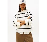 Sweatshirt TOMMY HILFIGER "TH SCRIPT MDRN TERRY SWTSHRT", Damen, Gr. L (40), calico, schwarz stp, Sweatware, Obermaterial: 83% Baumwolle, 13% Polyester, 4% Elasthan, gestreift, regular fit normal, Run