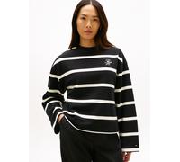 Sweatshirt TOMMY HILFIGER "TH SCRIPT MDRN TERRY SWTSHRT", Damen, Gr. XXXL(46), schwarz, calico stp, Sweatware, Obermaterial: 83% Baumwolle, 13% Polyester, 4% Elasthan, gestreift, regular fit normal, R