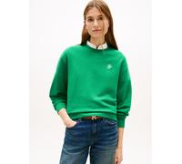 Sweatshirt TOMMY HILFIGER "TH SCRIPT REG SWEATSHIRT", Damen, Gr. M (40), courtside grün, Sweatware, Obermaterial: 83% Baumwolle, 13% Polyester, 4% Elasthan, unifarben, gerade normal, Rundhals, Sweatsh
