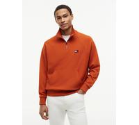 Sweatshirt TOMMY HILFIGER "TOMMY FLAG ELEVATED 1/4 ZIP", Herren, Gr. S, orange (rusty ochre), Sweatware, Obermaterial: 100% Baumwolle, unifarben, regular fit hüftbedeckend, hoch geschlossener Ausschni