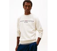 Sweatshirt TOMMY HILFIGER "TOMMY LOGO SWEATSHIRT mit Rundhals und Stickerei", Herren, Gr. L, beige (heatherot oatmilk), Sweatware, Obermaterial: 70% Baumwolle, 30% Polyester, normal hüftbedeckend, Run