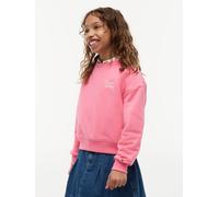 Sweatshirt TOMMY HILFIGER "TOMMY SCRIPT PRINTED SWEATSHIRT", Mädchen, Gr. 14 (164), pink (exotic pink), Sweatware, Obermaterial: 68% Baumwolle, 32% Polyester, unifarben, regular fit normal, Rundhals,