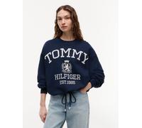 Sweatshirt TOMMY HILFIGER "VARSITY CREST MDRN SWEATSHIRT", Damen, Gr. M (40), schwarz night navy, Sweatware, Obermaterial: 100% Baumwolle, bedruckt, regular fit normal, Rundhals, eingesetzt Rippbündch