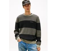 Sweatshirt TOMMY JEANS "SCRIPT SWEAT", Herren, Gr. XL, utility sage stripe, Sweatware, Obermaterial: 100% Baumwolle, gemustert, gestreift, mehrfarbig, regular fit normal, Rundhals, eingesetzt Rippbünd