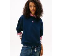 Sweatshirt TOMMY JEANS "Sweatshirt TJW BXY BADGE", Damen, Gr. L (40), blau (schwarz night navy), Sweatware, Obermaterial: 100% Baumwolle, unifarben, regular fit normal, Rundhals, Bündchen, Sweatshirts