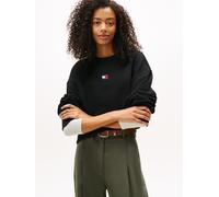 Sweatshirt TOMMY JEANS "Sweatshirt TJW BXY BADGE", Damen, Gr. M (38), schwarz, Sweatware, Obermaterial: 100% Baumwolle, unifarben, regular fit normal, Rundhals, Bündchen, Sweatshirts Sweatshirt, mit D