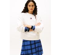 Sweatshirt TOMMY JEANS "Sweatshirt TJW BXY BADGE", Damen, Gr. XL (42), ancient weiß, Sweatware, Obermaterial: 100% Baumwolle, unifarben, regular fit normal, Rundhals, Bündchen, Sweatshirts Sweatshirt,