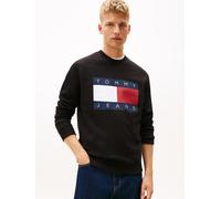 Sweatshirt TOMMY JEANS "TJM BIG FLAG CREWNECK", Herren, Gr. L, schwarz, Sweatware, Obermaterial: 100% Baumwolle, Rundhals, Bündchen, Sweatshirts Sweatshirt, regular fit (77837137-L) schwarz