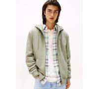 Sweatshirt TOMMY JEANS "TJM REG S FLAG ZIP FLEECE THRU", Herren, Gr. M, utility sage, Sweatware, Obermaterial: 80% Baumwolle, 20% Polyester, casual, regular fit, Langarm breiter Bund, Sweatshirts, mit