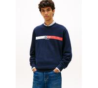 Sweatshirt TOMMY JEANS "TJM REGULAR SIGN STRIPE", Herren, Gr. XXL, schwarz night navy, Sweatware, Obermaterial: 100% Baumwolle, unifarben, regular fit normal, Rundhals, eingesetzt Rippbündchen, Sweats