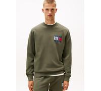 Sweatshirt TOMMY JEANS "TJM RWB FLAG", Herren, Gr. 4XL, grün (pewter grün), Sweatware, Obermaterial: 100% Baumwolle, Rundhals, Rippbündchen, Sweatshirts Sweatshirt, Rundhals, regular fit, Print, Rippb