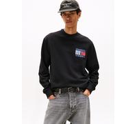 Sweatshirt TOMMY JEANS "TJM RWB FLAG", Herren, Gr. XL, schwarz, Sweatware, Obermaterial: 100% Baumwolle, Rundhals, Rippbündchen, Sweatshirts Sweatshirt, Rundhals, regular fit, Print, Rippbündchen (156